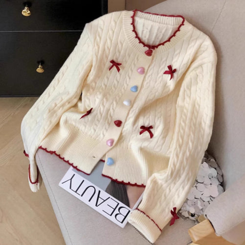 Damen Grobstrick-Cardigan mit verspielten Knopfdetails und Schleifen Drune