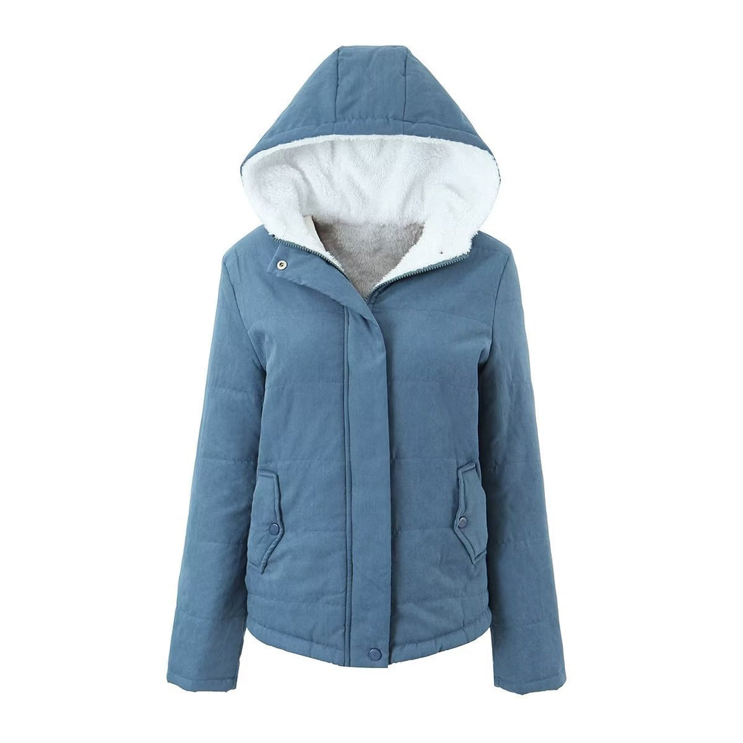 Damen nan gesteppte Kapuzenjacke mit kuscheligem Teddyfutter, verdeckter Reißverschluss und Pattentaschen Drune