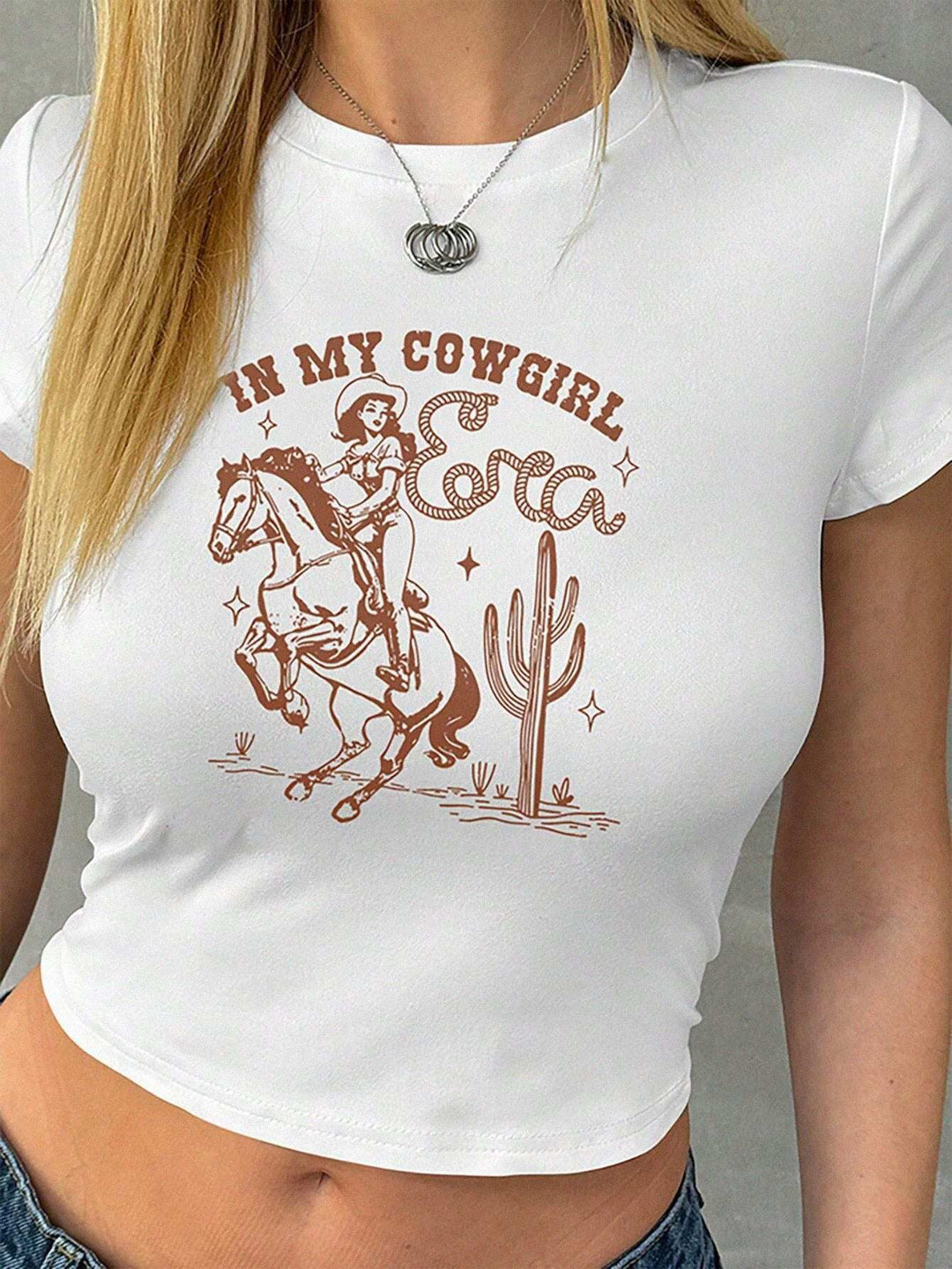 Damen Crop-T-Shirt mit kreativem Telefon-Design Drune