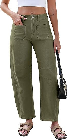 Damen weite Jeans mit hohen Taillenschnitt und praktischen Taschen Drune