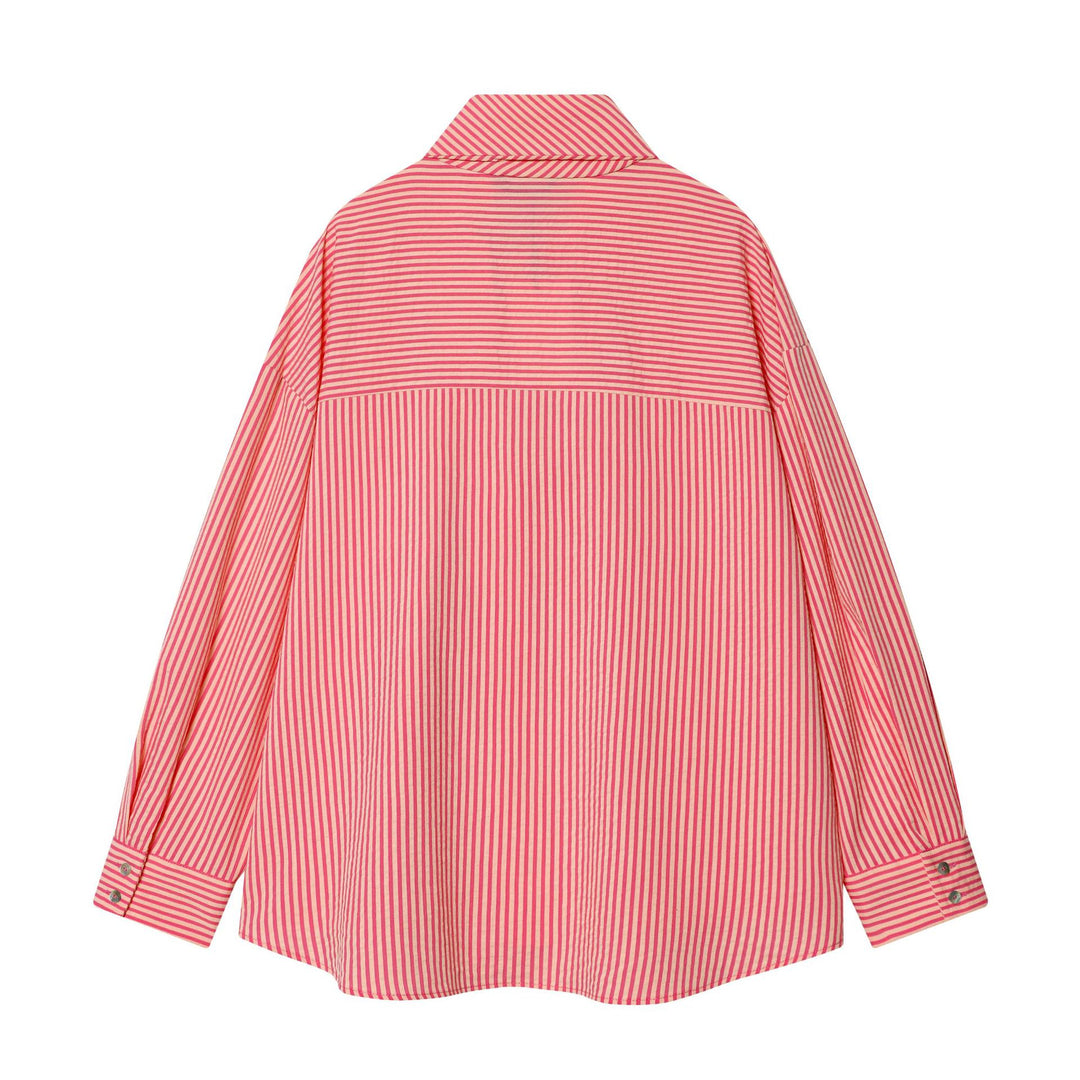 Damen nan femininer Schlupfbluse mit dekorativer Schleife, weiter Oversize-Schnitt und feinem Streifenmuster Drune