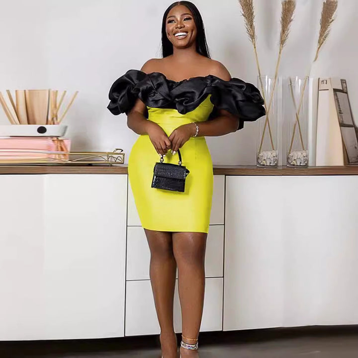 Damen Cocktailkleid mit voluminösem Tüllkragen Drune