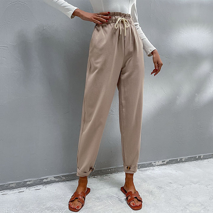Damen Lässige Hose mit hohem Bund, Tunnelzug, Eingrifftaschen und konischer Beinform Drune