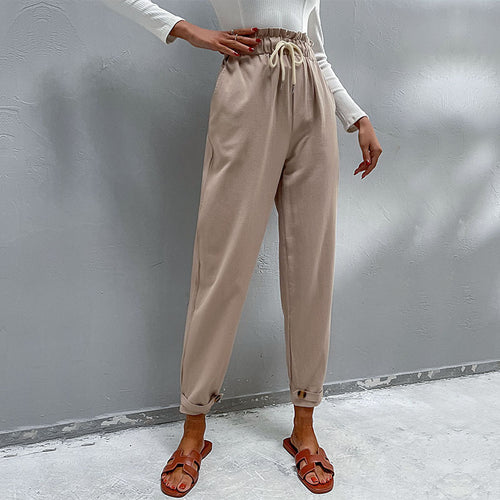 Damen Lässige Hose mit hohem Bund, Tunnelzug, Eingrifftaschen und konischer Beinform Drune