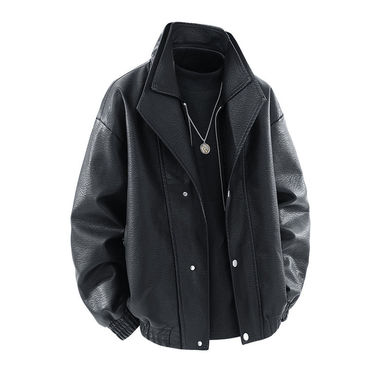 Herren modische Oversized-Lederjacke mit elegantem Kragen und praktischen Taschen Drune