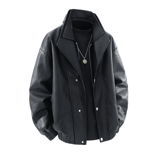 Herren modische Oversized-Lederjacke mit elegantem Kragen und praktischen Taschen Drune