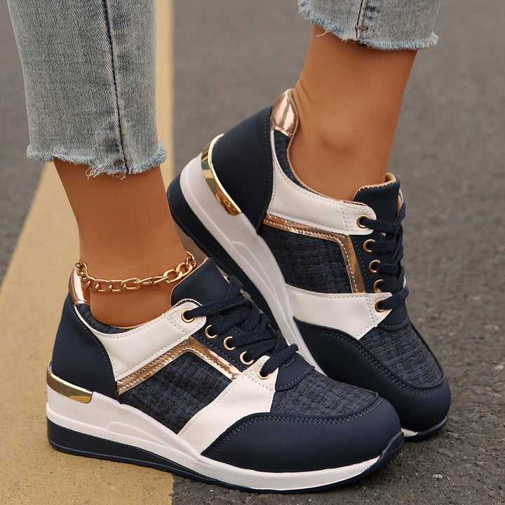 Damen  modische Plateau-Sneaker mit gepolstertem Memory-Fußbett und strukturierter Textil-Kombination Drune