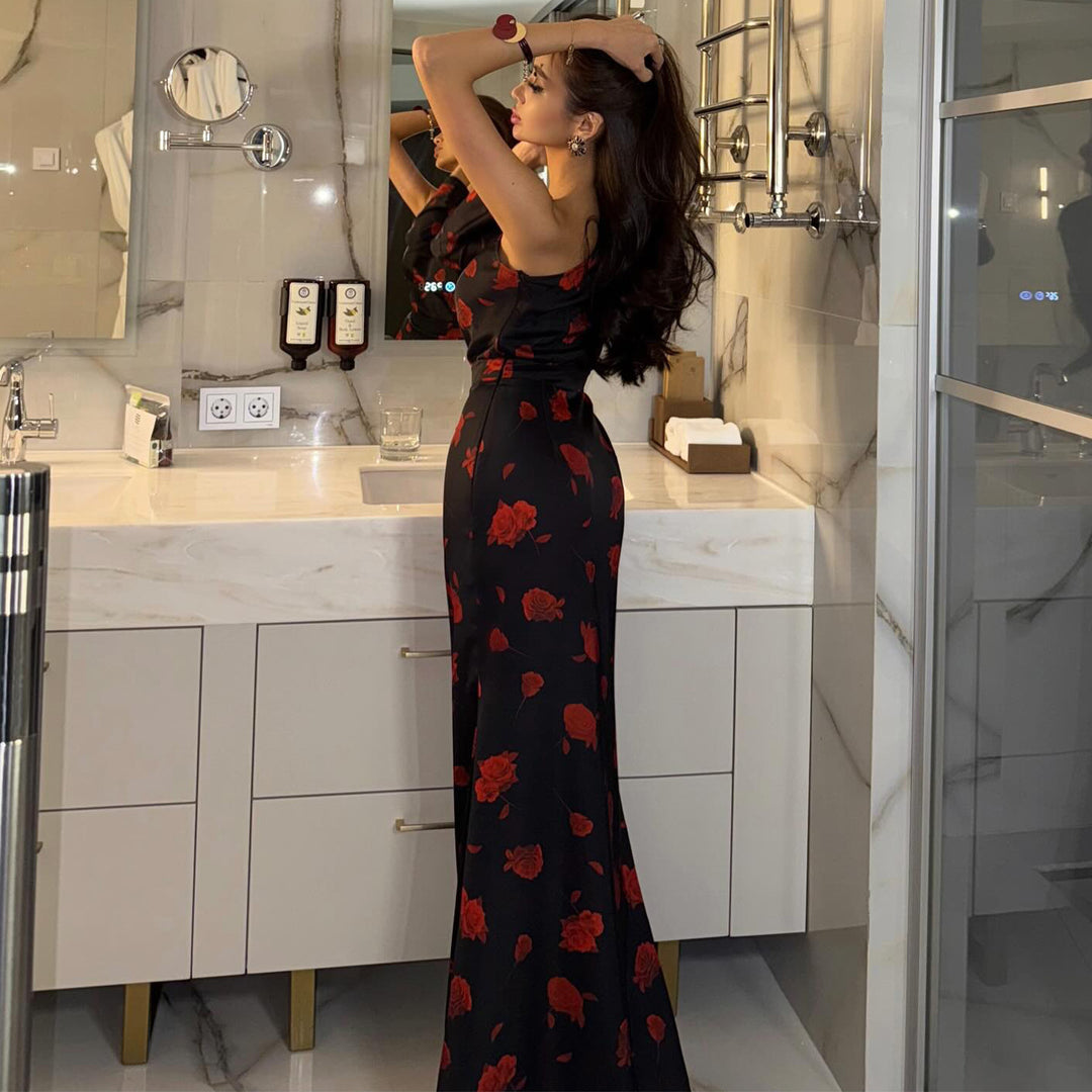 Damen Maxi-Kleid mit asymmetrischem Design und eleganten floralem Muster Drune