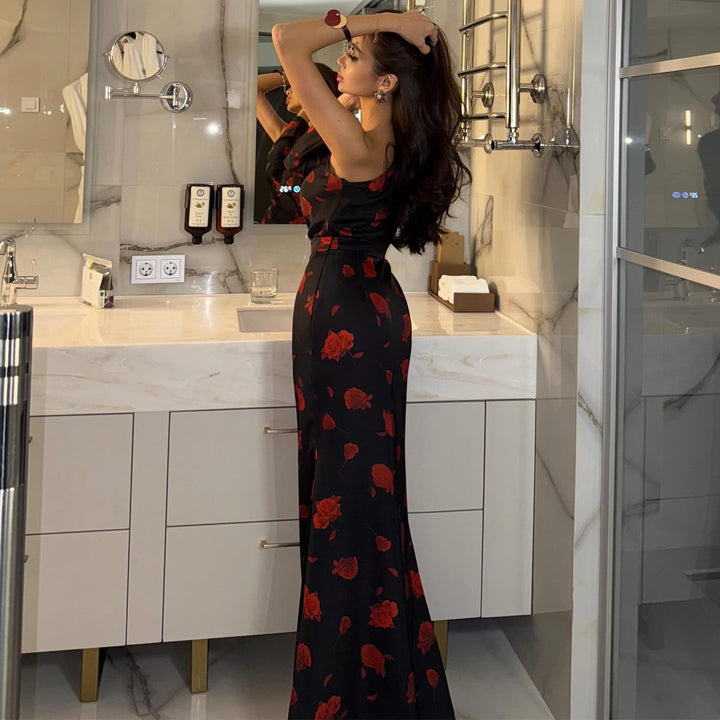 Damen Maxi-Kleid mit asymmetrischem Design und eleganten floralem Muster Drune