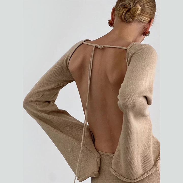 Damen Figurbetontes Feinstrick-Minikleid mit ausgestellten Trompetenärmeln Drune