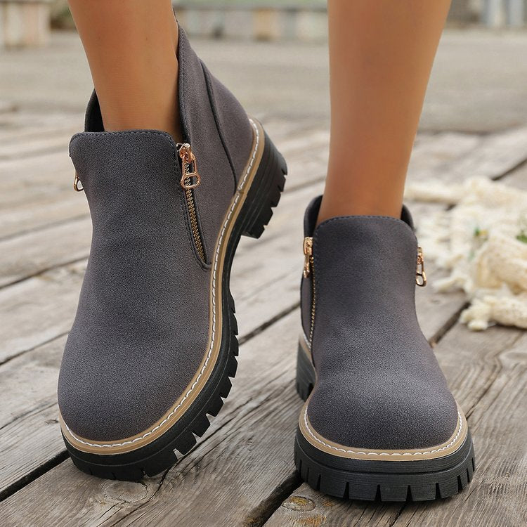 Damen Ankle-Boots mit grober Profilsohle und seitlichem Reißverschluss Drune