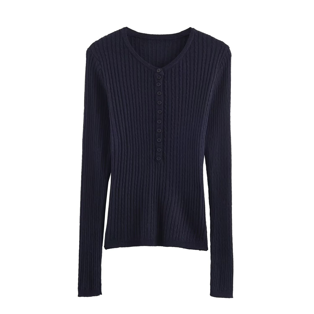 Damen Langarmshirt mit strukturiertem Rippdesign und Knopfdetails Drune