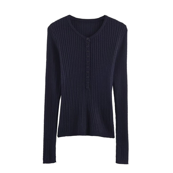 Damen Langarmshirt mit strukturiertem Rippdesign und Knopfdetails Drune