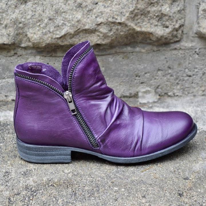 Damen Slouch‑AnklDruneoots aus Leder mit seitlichem Reißverschluss und niedrigem Blockabsatz Drune