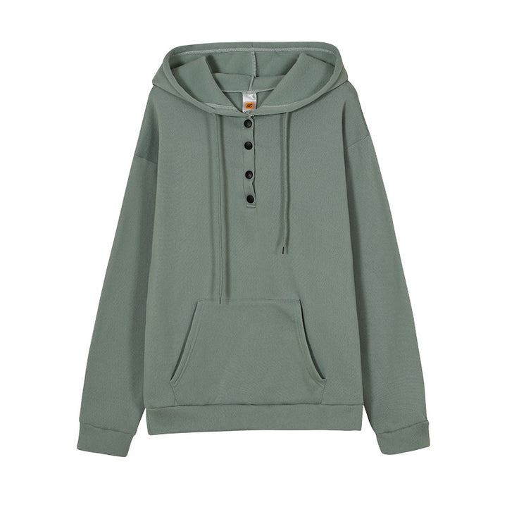 Damen Kapuzenpullover mit Knopfdetails und praktischer Kängurutasche Drune