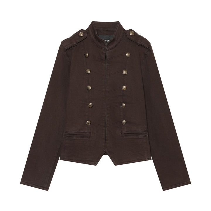 Damen Taillierte Cropped‑Militär‑Blouson mit Epauletten und Doppelknopfreihe Drune