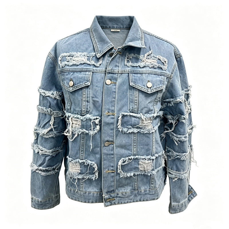 Herren Lässige Destroyed Jeansjacke Drune