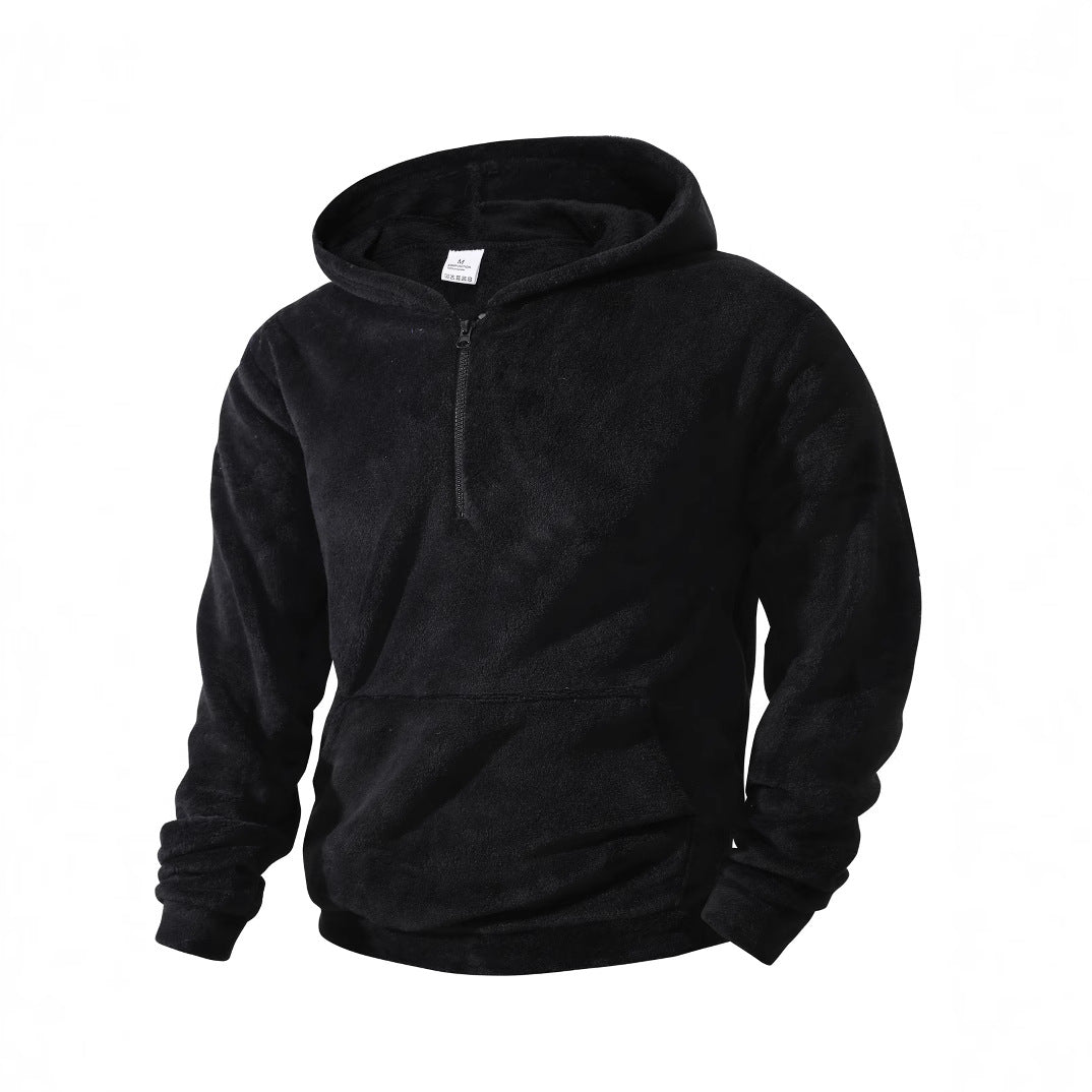 Herren kuscheliger Microfleece-Hoodie mit Halbzip, Kapuze und Kängurutasche Drune