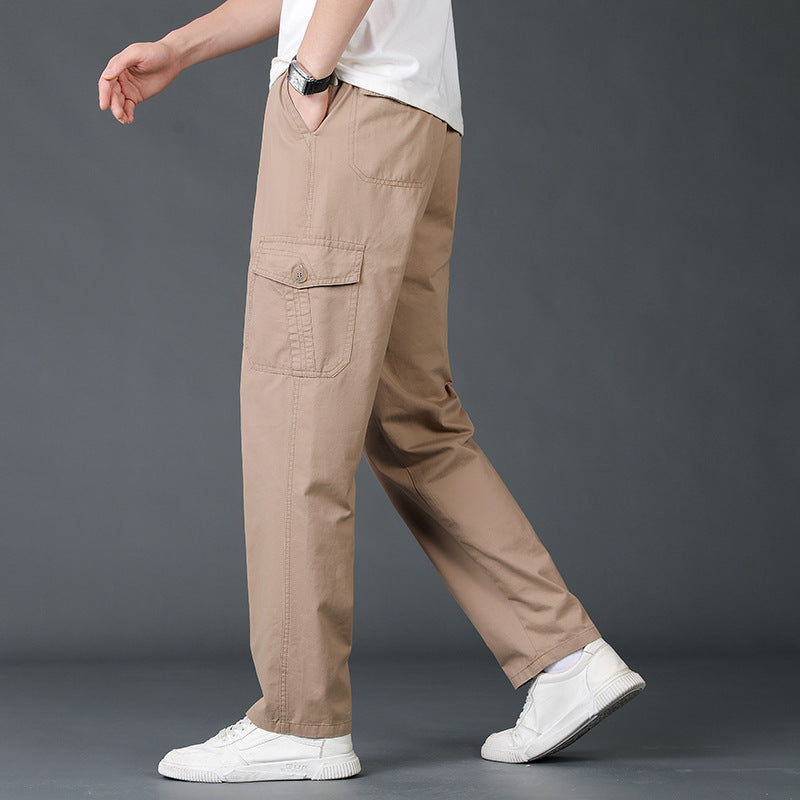 Herren Weite Cargo-Hose mit elastischem Bund, aufgesetzten Klappentaschen & geradem Bein Drune