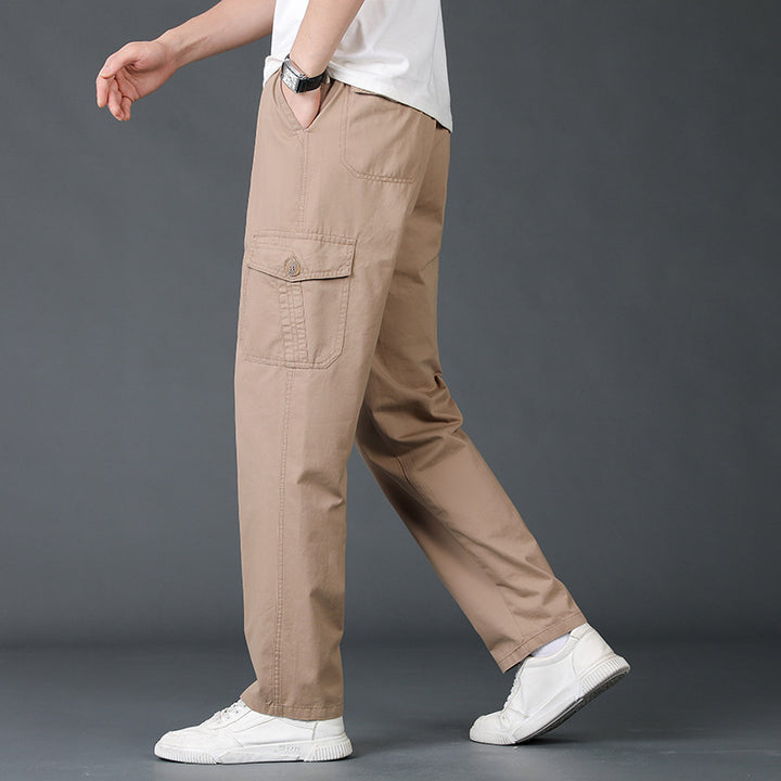 Herren Weite Cargo-Hose mit elastischem Bund, aufgesetzten Klappentaschen & geradem Bein Drune