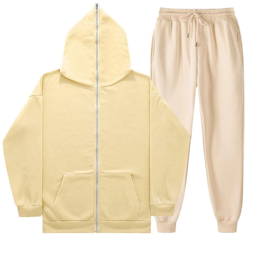 Unisex nan leichter French-Terry Zip-Hoodie und tapered Jogginghose Set mit Raglanärmeln, Kängurutasche und elastischem Komfortbund Drune