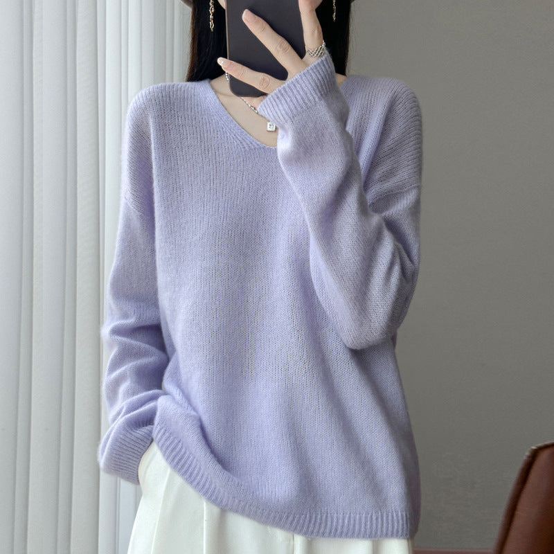 Damen Oversize-Feinstrickpullover mit feinem V-Ausschnitt und verlängertem Ärmelabschlusst Drune