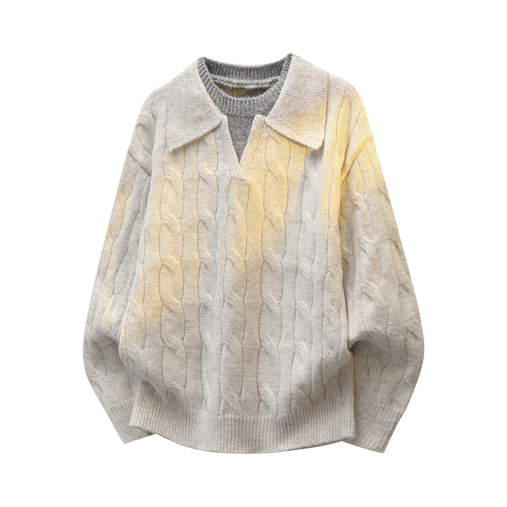 Damen Oversize Zopfmuster-Strickpullover mit Polokragen & Lagenoptik Drune