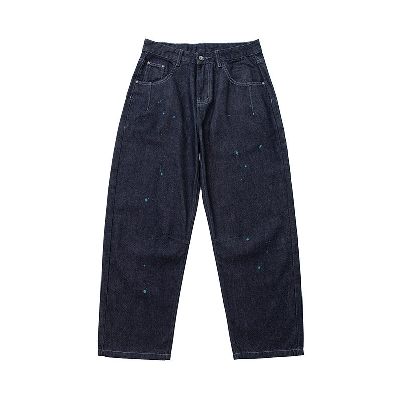 Herren Relaxed-Tapered Denimhose mit Farbklecks-Detail und hohem Bund Drune