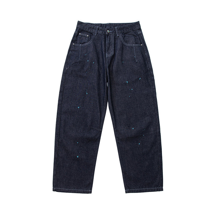 Herren Relaxed-Tapered Denimhose mit Farbklecks-Detail und hohem Bund Drune