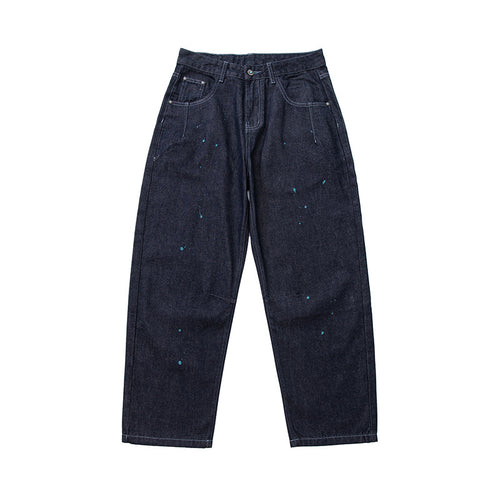 Herren Relaxed-Tapered Denimhose mit Farbklecks-Detail und hohem Bund Drune