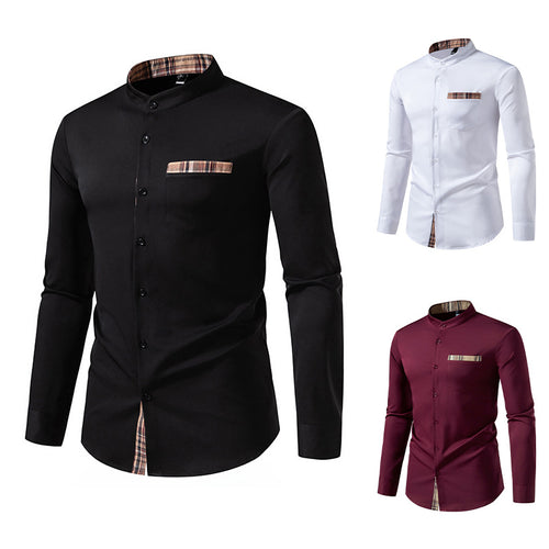 Herren elegantes Langarmhemd mit karierten Akzenten Drune