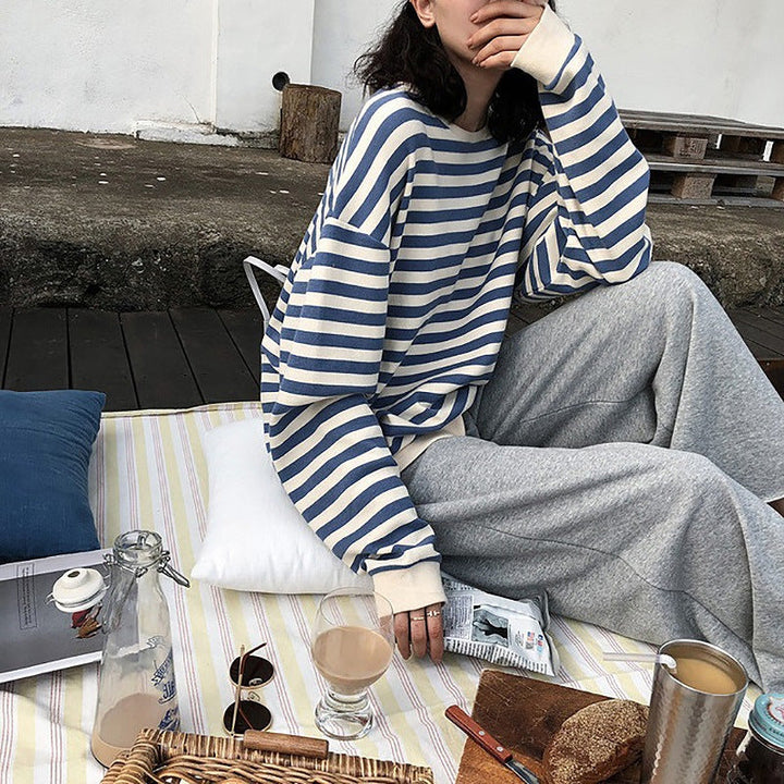Damen gestreiftes Sweatshirt mit weitem Schnitt und lässigen Ärmeln
