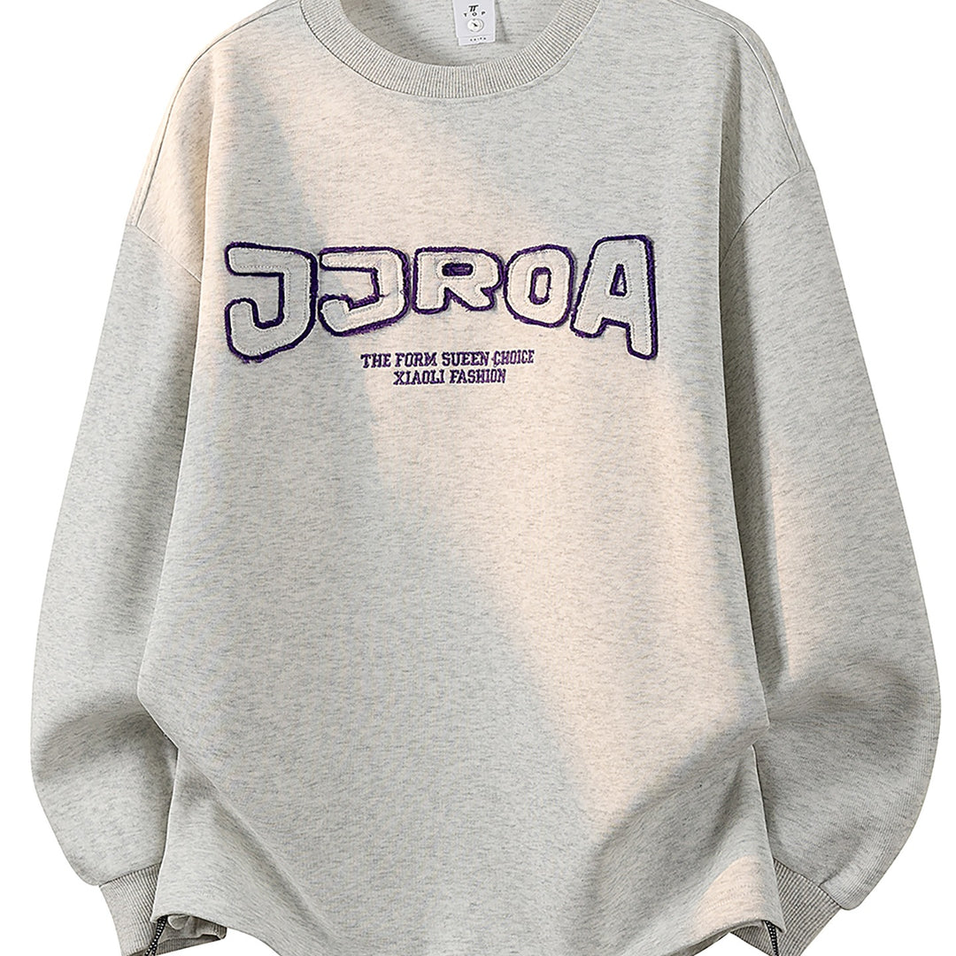Damen Oversize-Sweatshirt mit gesticktem Schriftzug, abgerundetem Saum & überschnittener Schulter Drune
