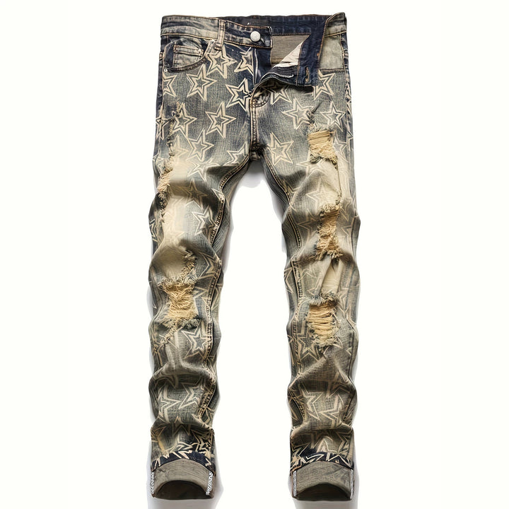 Herren Ripped Denim-Jeans mit Sternenprint Drune