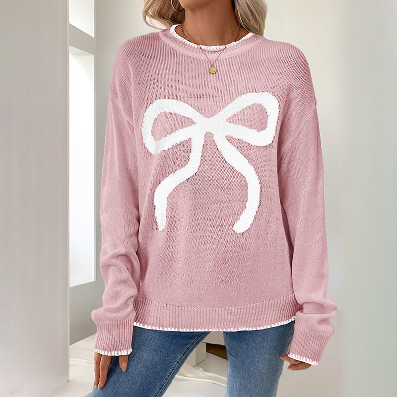 Damen Weihnachtlicher Oversize-Strickpullover mit Schleifenmotiv und gerippten Bündchen Drune