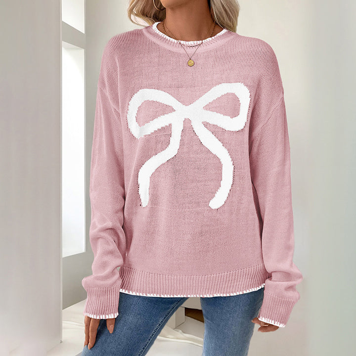 Damen Weihnachtlicher Oversize-Strickpullover mit Schleifenmotiv und gerippten Bündchen Drune
