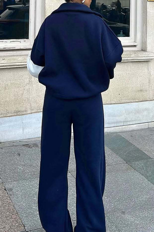 Drune | Vibes Halb Offenes Pullover Sweatshirt und Hose Zwei Teiliges Satz