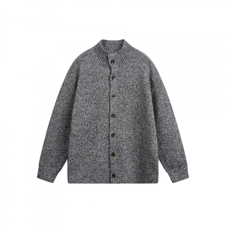 Unisex Grobgestrickte Oversize-Strickjacke mit Stehkragen und durchgehender Knopfleiste Drune