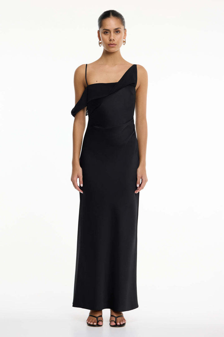 Damen Elegantes Maxikleid mit asymmetrischem Oberteil und fließendem Schnitt Drune