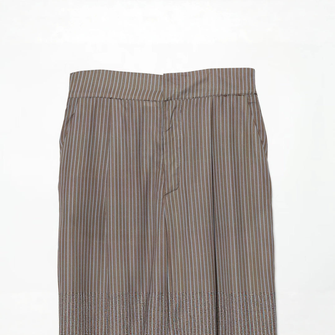 Damen Gestreifte Relaxed-Hose mit elastischem Taillenbund und bindbaren Knöchel-Schleifen Drune