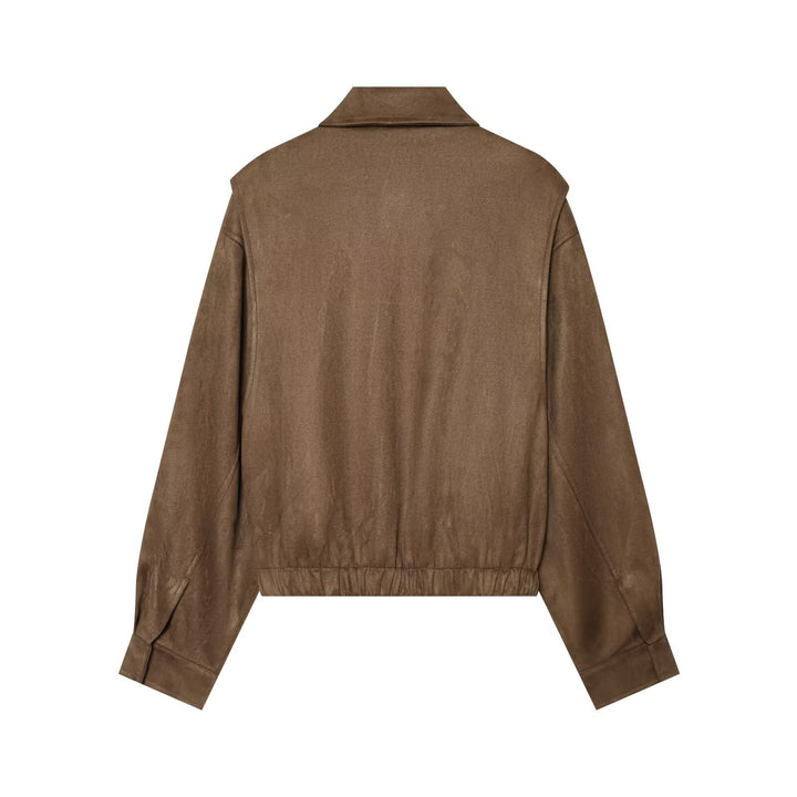 Damen Kurzer Boxy‑Blouson in Velourslederoptik mit Pattentaschen Drune