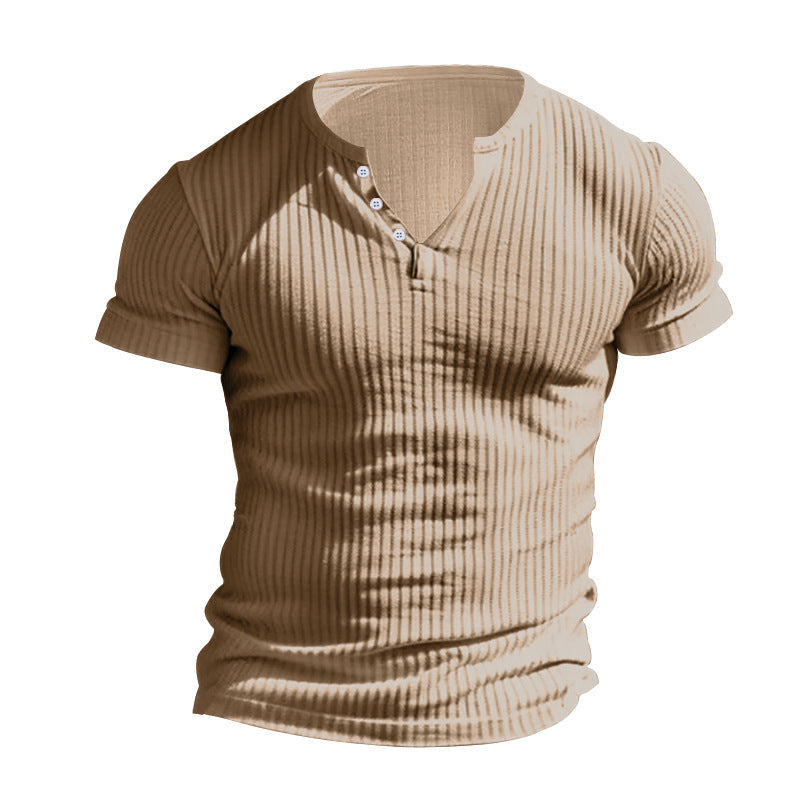 Herren kurzärmeliges Henley-T-Shirt mit strukturiertem Rippdesign und praktischem Knopfverschluss Drune