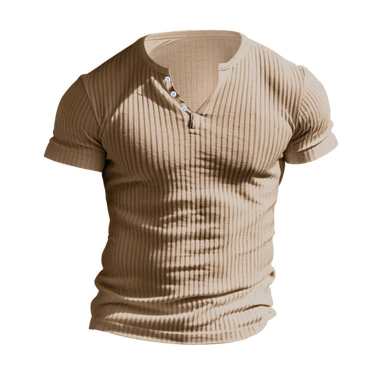 Herren kurzärmeliges Henley-T-Shirt mit strukturiertem Rippdesign und praktischem Knopfverschluss Drune