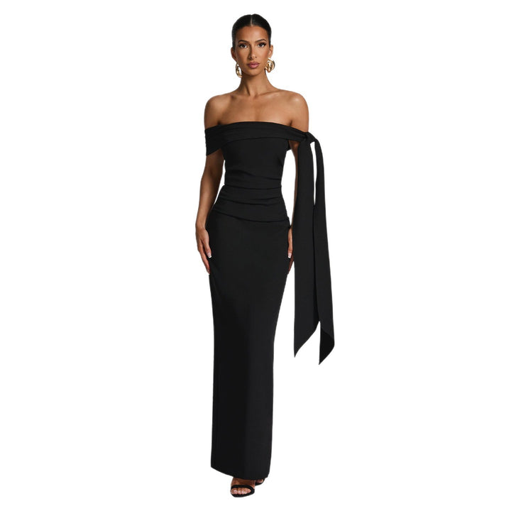 Damen Off-Shoulder Maxikleid mit eleganter Schleifenverzierung Drune