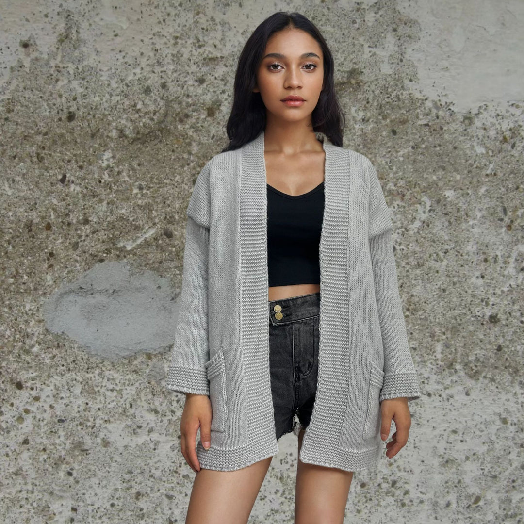 Damen Grobstrickcardigan mit lässigen Taschen und offener Silhouette Drune