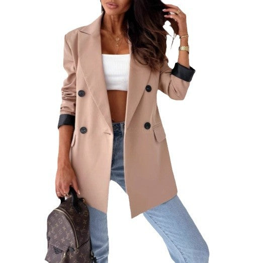 Damen Eleganter Blazer mit weitem Schnitt und animalischem Print an den Ärmeln Drune