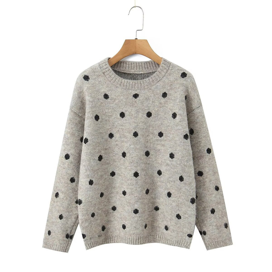 Damen Gepunkteter Oversize-Strickpullover mit Rundhalsausschnitt Drune