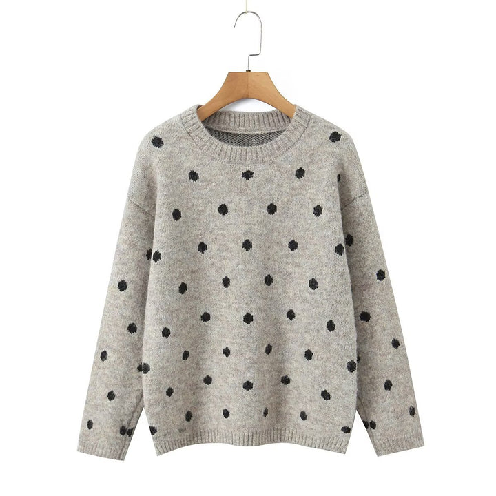 Damen Gepunkteter Oversize-Strickpullover mit Rundhalsausschnitt Drune