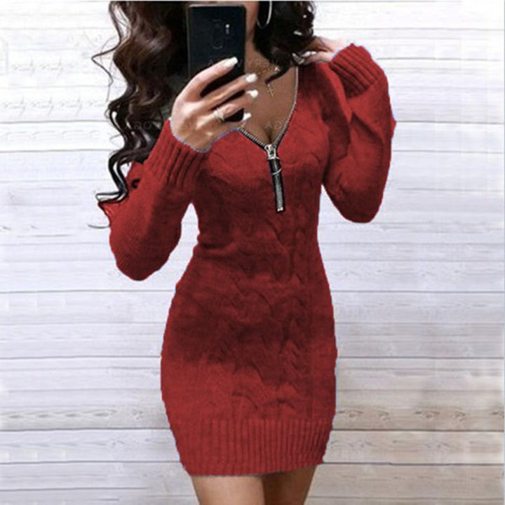 Damen Strickkleid mit Zipper-Detail und dekorativem Rippenmuster Drune