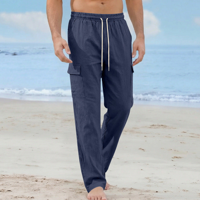 Herren Cargo-Strandhose aus Leinenmix mit elastischem Bund und Kordelzug Drune